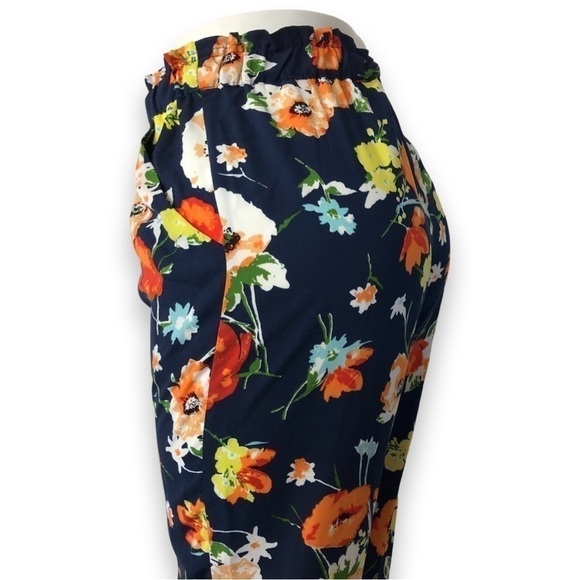 Beautiful Floral pants navy casual lounge lightweight ankle crop hight waist - Picture 5 of 8